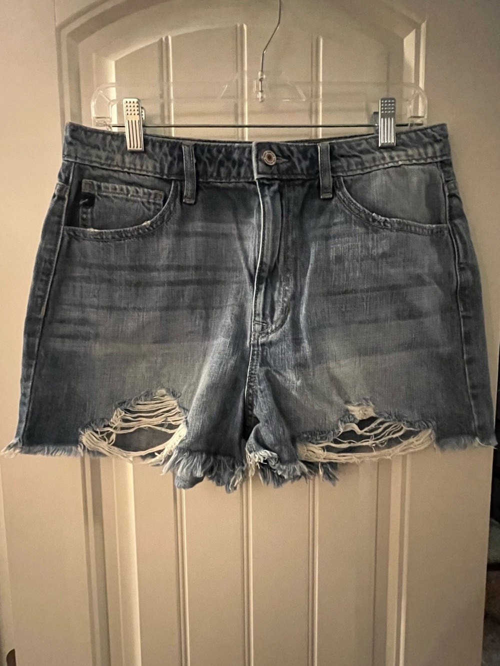 KanCan Distressed Light Blue High-Rise Jean Shorts